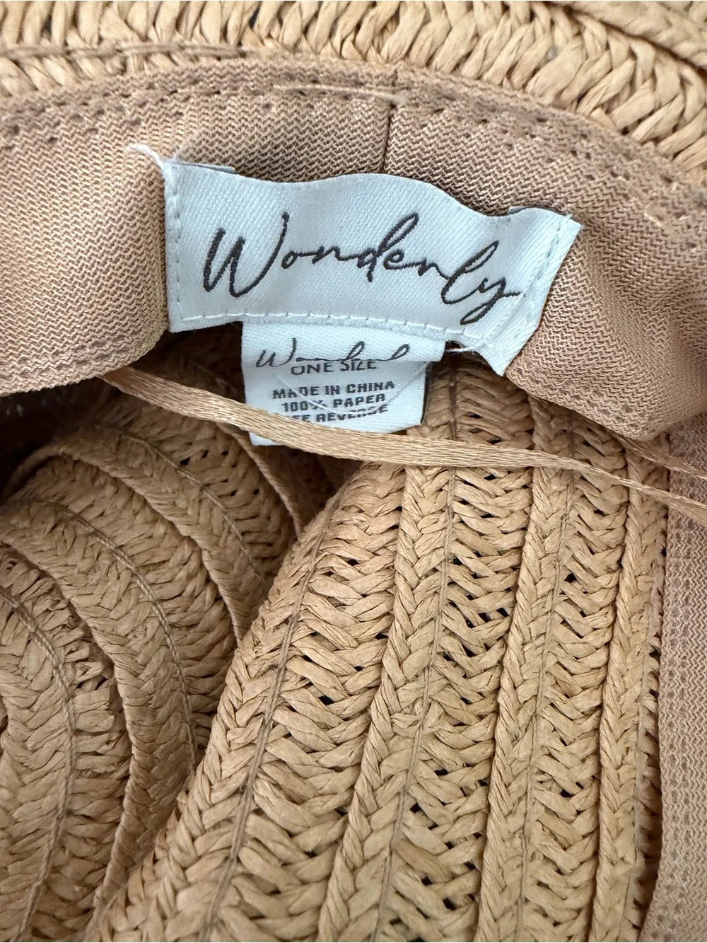 Wonderly Light Brown woven paper straw hat with OSFM.  Beach hat.